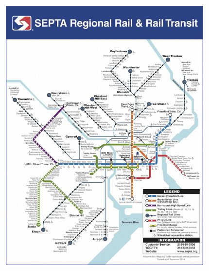 Philadelphia's Transit Map, Managed by SEPTA, Includes PATCO Speedline ...