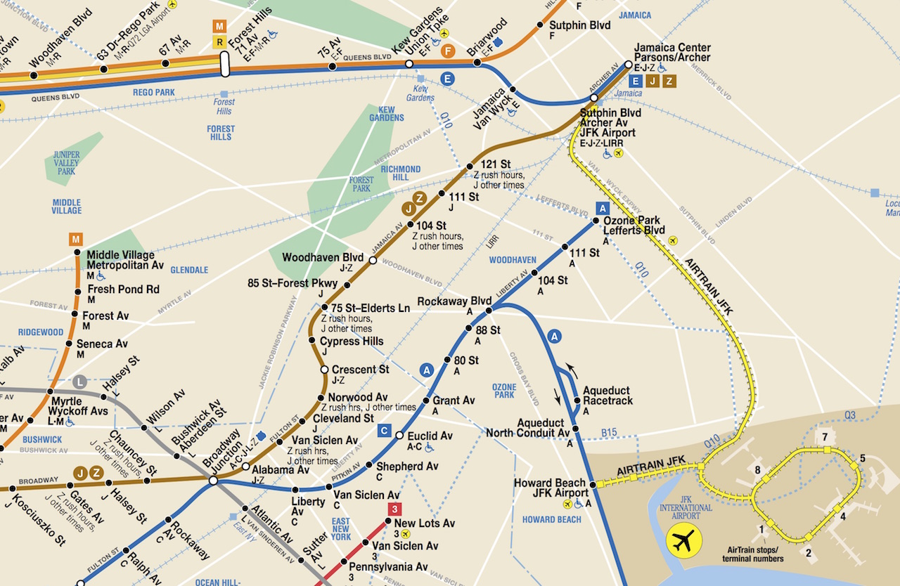 AirTrain to JFK Airport on New York City Subway Map