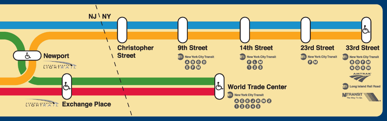 PATH line map with regional transit connections