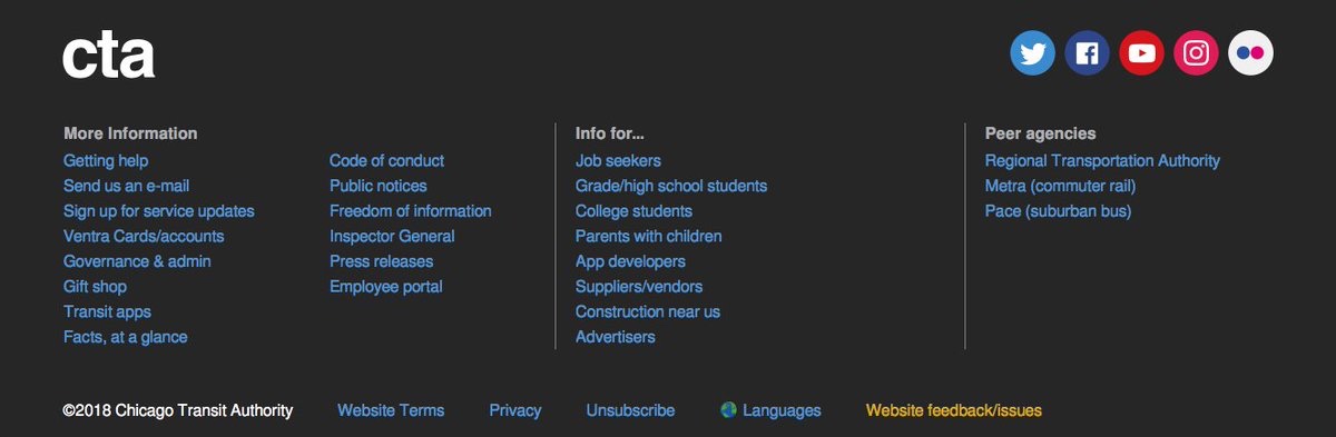 CTA website footer is a useful directory of links to CTA and its peer transit agencies.
